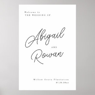 Poster Panneau de bienvenue de mariage minimaliste noir e