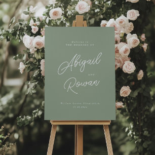 Poster Panneau de bienvenue de mariage minimaliste vert s