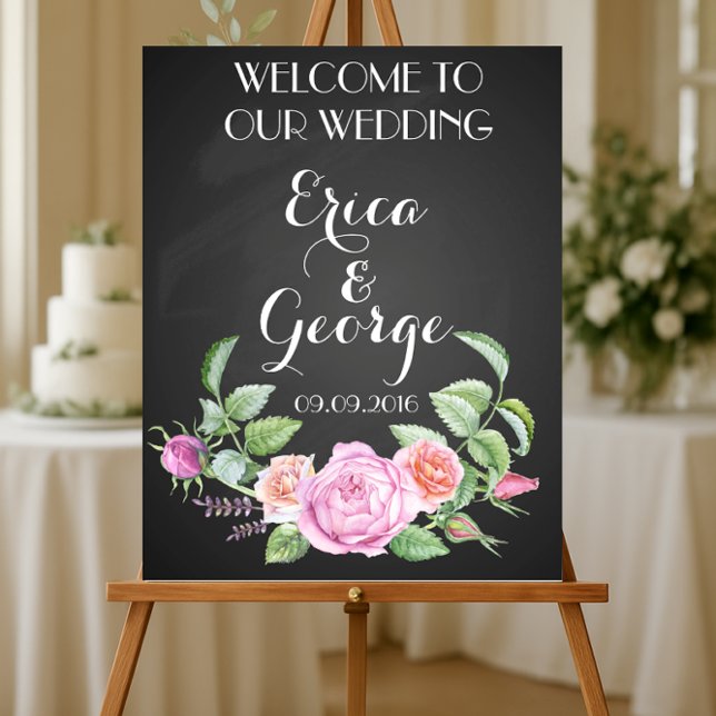 Poster Panneau de bienvenue de mariage modèle de rose flo (Créateur téléchargé)