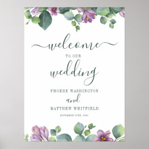 Poster Panneau de bienvenue de mariage moderne floral euc