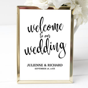 Poster Panneau de bienvenue de mariage noir et blanc 8x10