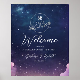 Poster Panneau de Bienvenue de Mariage Nuit Étoilée Céles