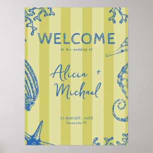 Poster Panneau de bienvenue de mariage rayé moderne rétro