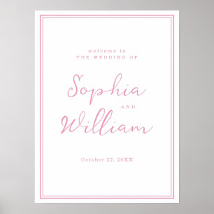 Poster Panneau de bienvenue de mariage rose chic et prépp