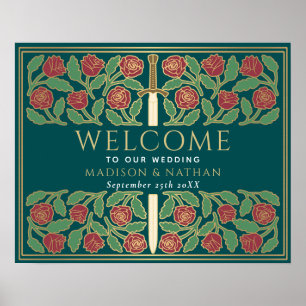 Poster Panneau de bienvenue de mariage royal avec épée fl