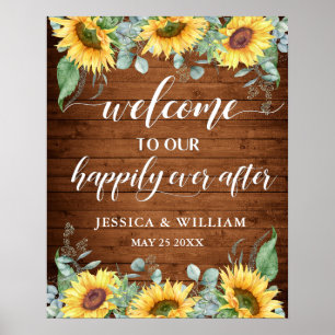 Poster Panneau de bienvenue de mariage rustique aux tourn