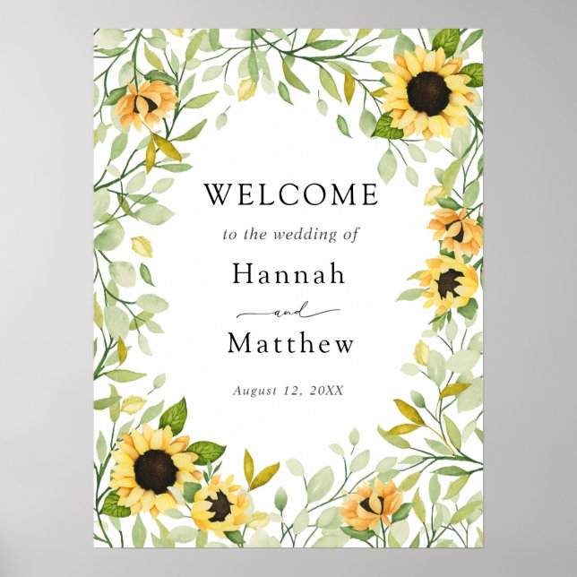 Poster Panneau de bienvenue de mariage tournesol (Devant)