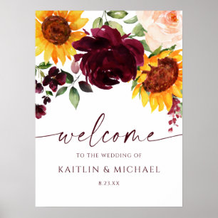 Poster Panneau de bienvenue de mariage Tournesols Rose Bo