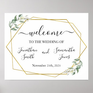 Poster Panneau de bienvenue de mariage verdure géométriqu