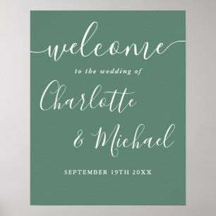 Poster Panneau de bienvenue de mariage vert moderne Eucal