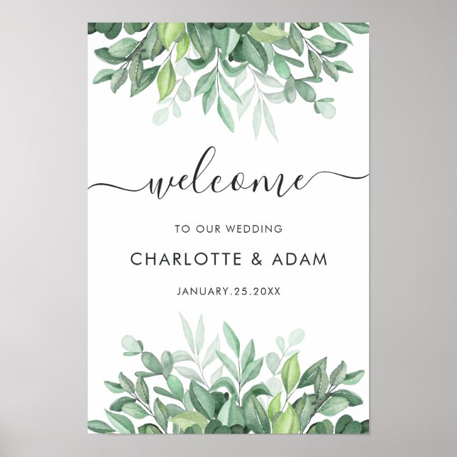 Poster Panneau de bienvenue de mariage vert personnalisé  (Devant)