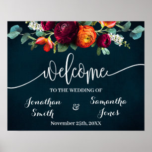 Poster Panneau de bienvenue de mariage vin bordeaux marin