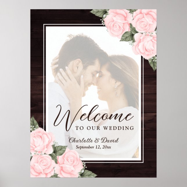 Poster Panneau de bienvenue de photo de mariage rose pâle (Devant)