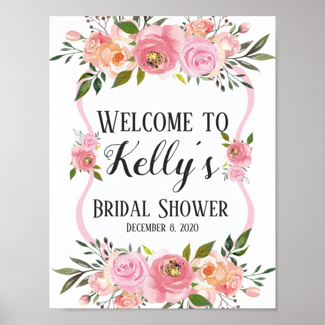 Poster panneau de bienvenue de shower de mariage floral f (Devant)