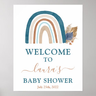 Poster Panneau de bienvenue du Baby shower arc-en-ciel bl
