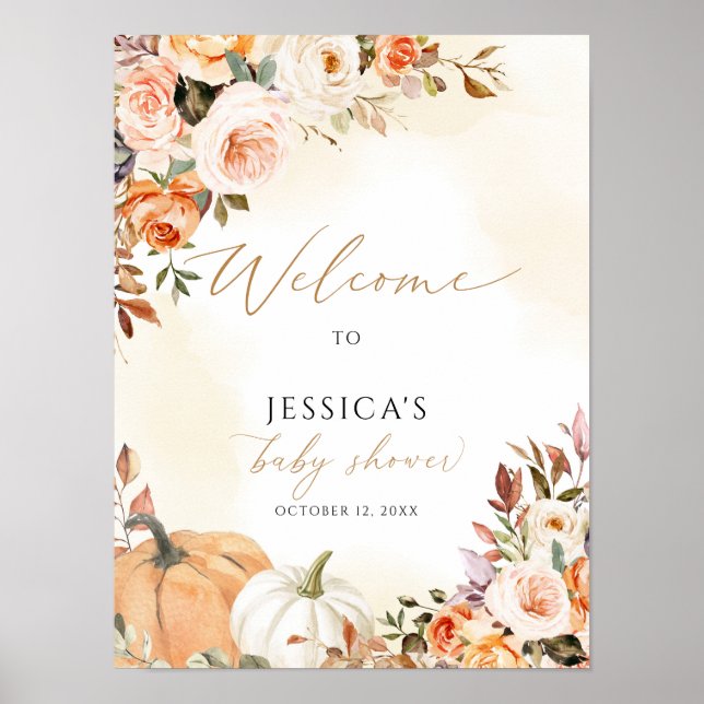 Poster Panneau de bienvenue du baby shower d'automne, pet (Devant)