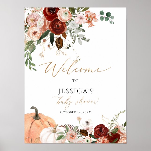 Poster Panneau de bienvenue du baby shower d'automne, pet (Devant)