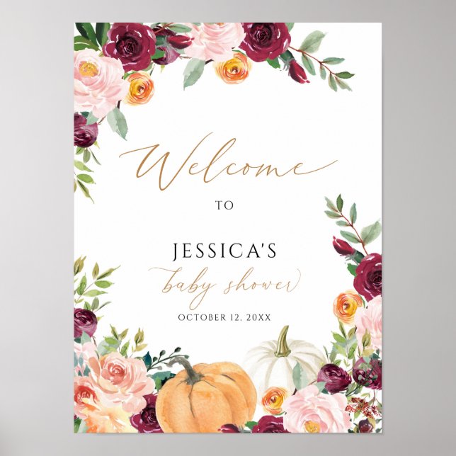 Poster Panneau de bienvenue du baby shower d'automne, pet (Devant)