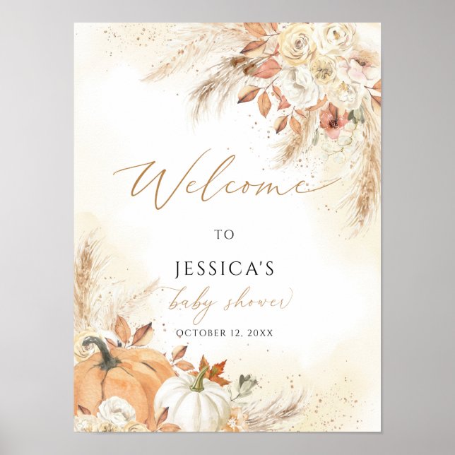 Poster Panneau de bienvenue du baby shower d'automne, pet (Devant)