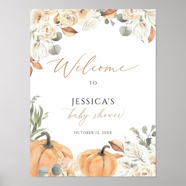 Poster Panneau de bienvenue du baby shower d'automne, pet (Devant)