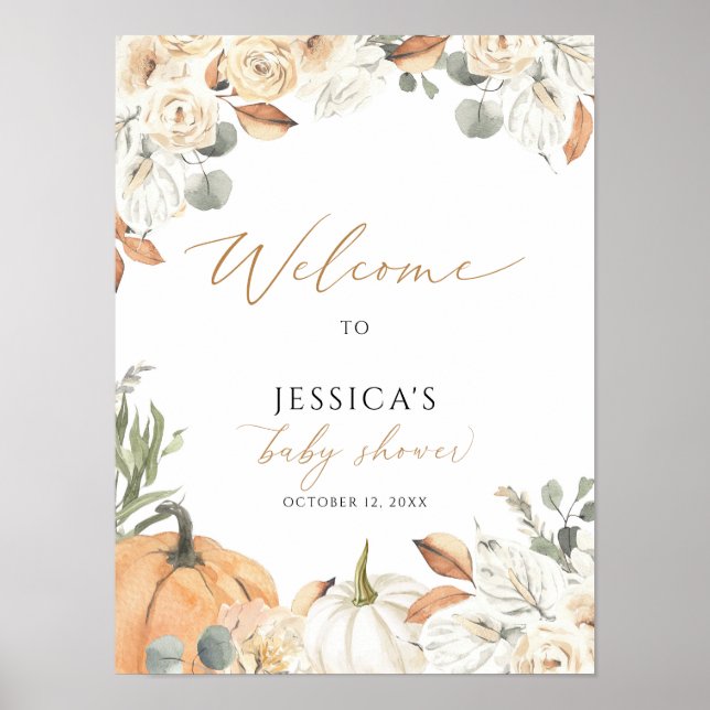 Poster Panneau de bienvenue du baby shower d'automne, pet (Devant)