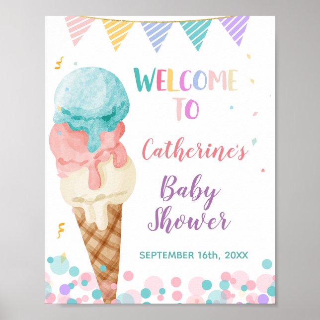 Poster Panneau de bienvenue du Baby shower de crème glacé (Devant)
