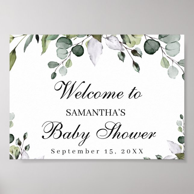 Poster Panneau de bienvenue du Baby shower Eucalyptus (Devant)