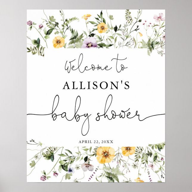 Poster Panneau de bienvenue du baby shower fleur sauvage  (Devant)