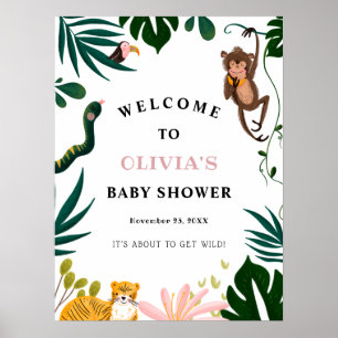 Poster Panneau de bienvenue du Baby shower Jungle