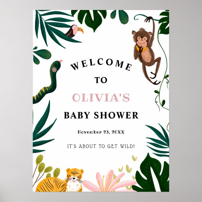Poster Panneau de bienvenue du Baby shower Jungle (Devant)
