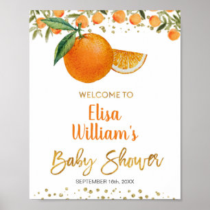 Poster Panneau de bienvenue du baby shower orange Cutie