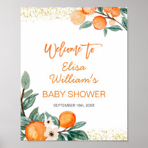 Poster Panneau de bienvenue du baby shower orange Little