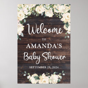 Poster Panneau de bienvenue du baby shower rustique en bo