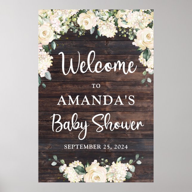 Poster Panneau de bienvenue du baby shower rustique en bo (Devant)