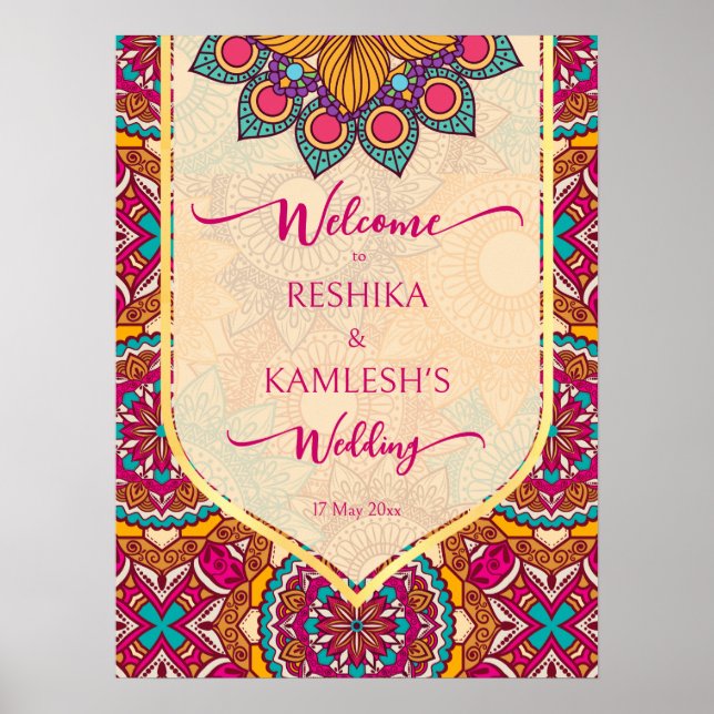 Poster Panneau de bienvenue du mariage Cerise mandala ran (Devant)
