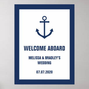 Poster Panneau de bienvenue du Mariage d'Ancres nautiques