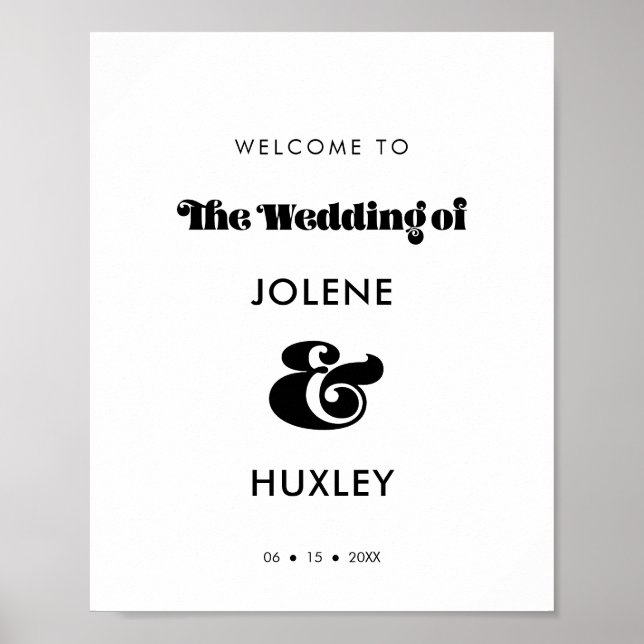 Poster Panneau de bienvenue du mariage de script rétro vi (Devant)