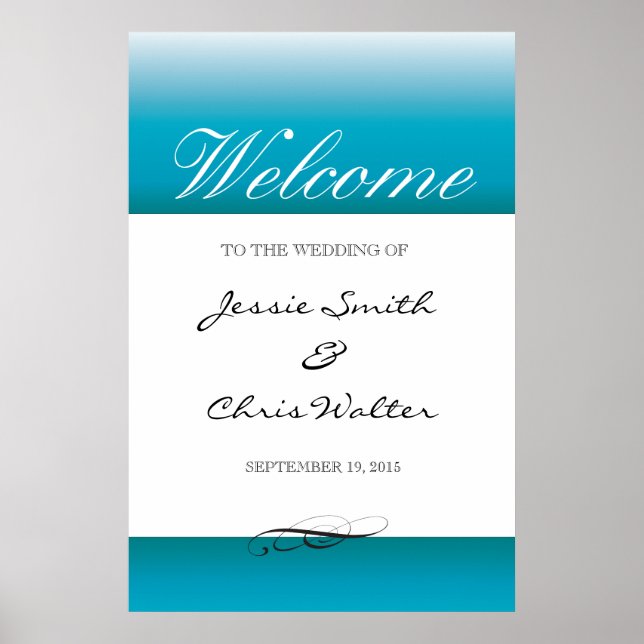 Poster Panneau de bienvenue du mariage frontalier Aqua (Devant)