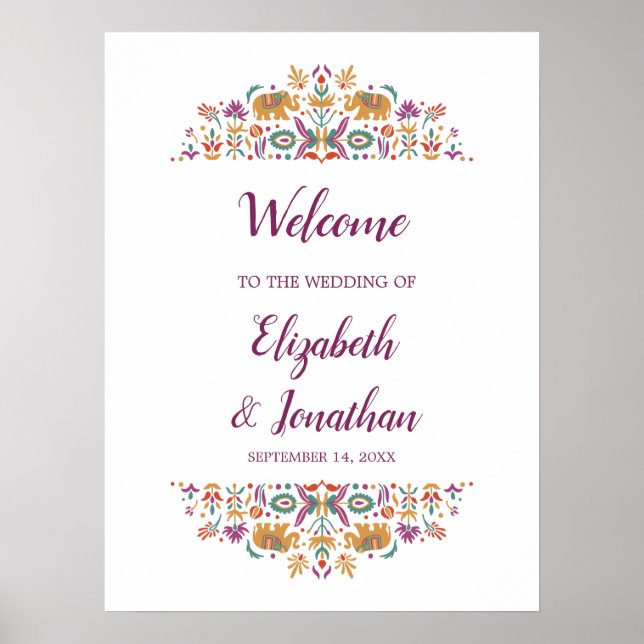 Poster Panneau de bienvenue du mariage indien Eléphant Fl (Devant)