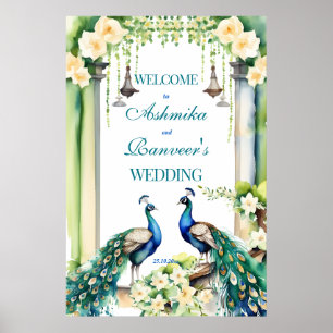 Poster Panneau de bienvenue du mariage indien Peacock jas