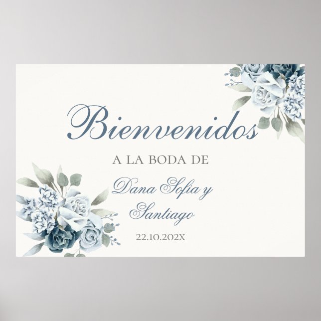 Poster Panneau de bienvenue Dusty Blue Mariage espagnol (Devant)