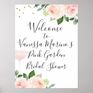 Poster Panneau de bienvenue Editable Rose Floral pour la 