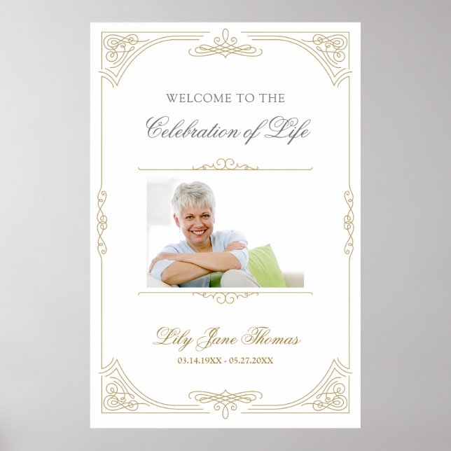 Poster Panneau de bienvenue élégant tourbillon or Funérai (Devant)