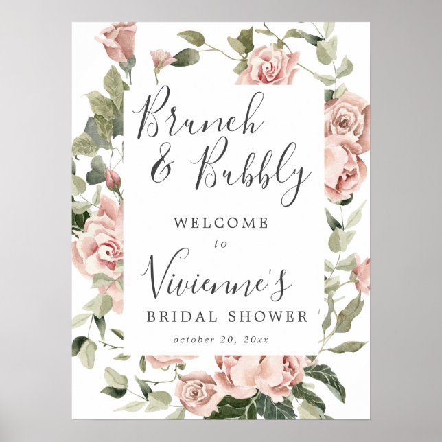 Poster Panneau de bienvenue en bulles de mariage floral r (Devant)