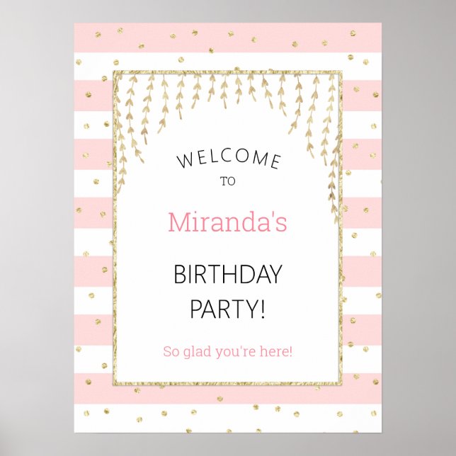 Poster Panneau de bienvenue en confettis or rose (Devant)