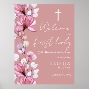 Poster Panneau de bienvenue en fleurs rose poussiéreux po
