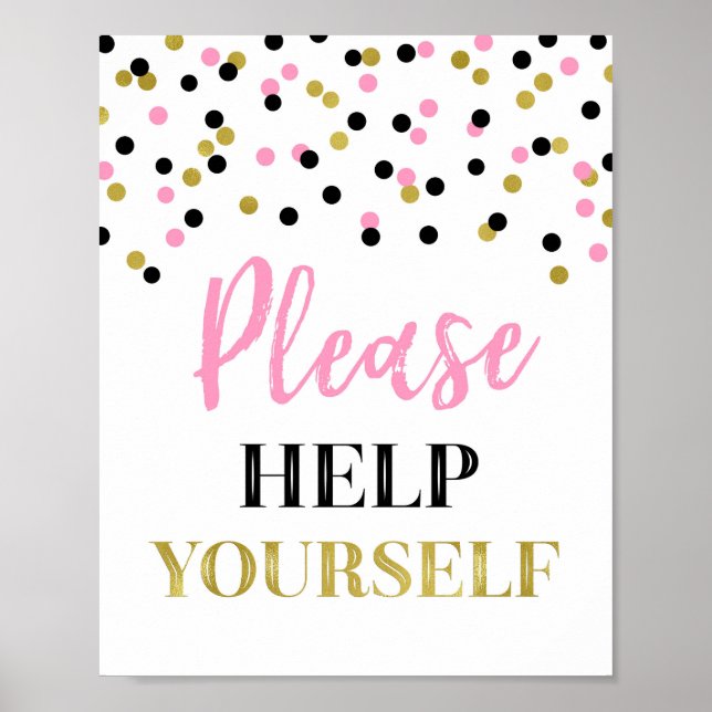 Poster Panneau de bienvenue en or rose et confettis noirs (Devant)