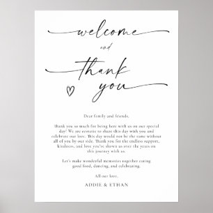 Poster Panneau de bienvenue et de remerciement de mariage