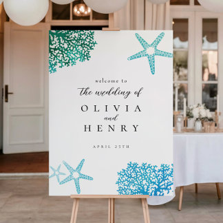 Poster Panneau de bienvenue étoile de mer mariage plage