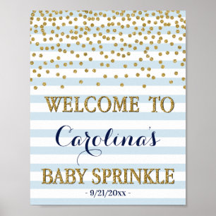 Poster Panneau de Bienvenue Fille Fête Bébé Bleu Clair Or